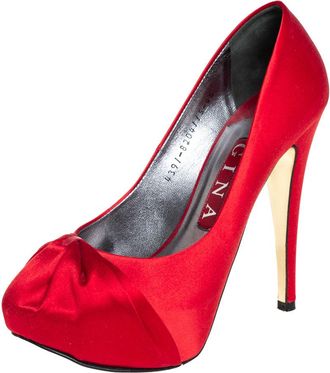 Gina Red Satin Platform Pumps