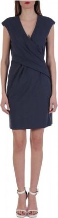 Emporio Armani V-Neck Drape Jersey Dress - Dames - Korte kleedjes - Blauw - XL - Kleedjes