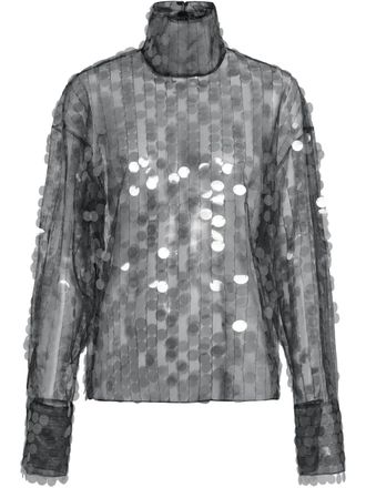 16Arlington Olall top met pailletten - Zwart