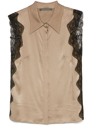 Alberta Ferretti lace-panel shirt - women - Silk - 38 - Gold