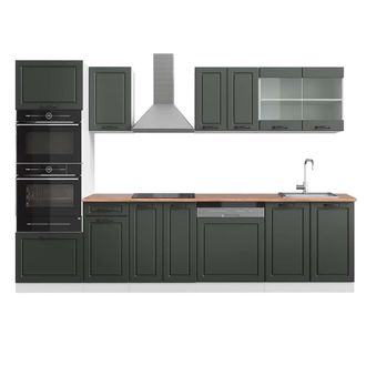 Vicco Mueble De Cocina R-line, Antracita Casa De Campo/blanco, 300 Cm Con Armario Alto, Et Roble