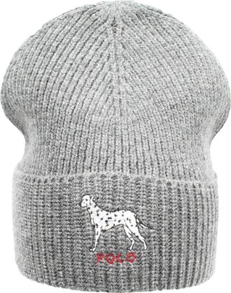 Polo Ralph Lauren Dalmatian Dog Knit Cuffed Beanie Hat in Charcoal Men Cap - OS