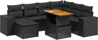 vidaXL Set De Sof&aacute;s De Jard&iacute;n 8 Piezas Y Cojines Rat&aacute;n Sint&eacute;tico Negro Vidaxl