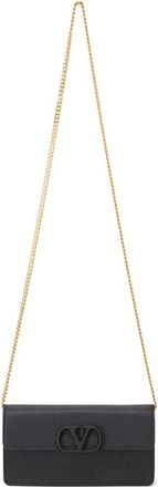 Valentino Compacte Portemonnee met Ketting - Dames - Schoudertassen - Zwart - ONE Size - Leer - Tassen