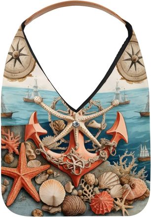 Generic Anchor Starfish Vintage Map Reusable Lightweight Grocery Bags - Foldable Into Compact Pouch, Washable & Sturdy, Multipurpose for Shopping and Travel