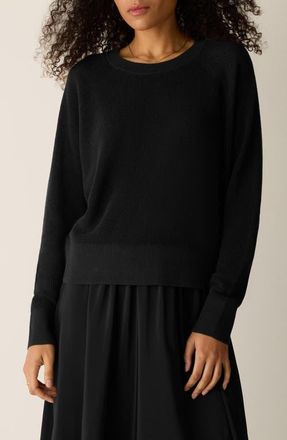 Eileen Fisher Crewneck Organic Linen & Organic Cotton Sweater in Black at Nordstrom, Size X-Small
