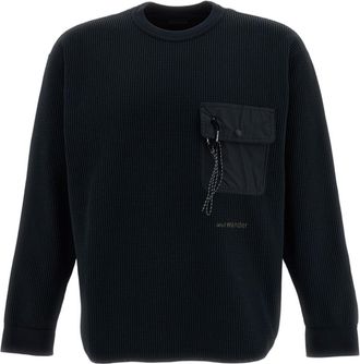 And Wander Black Waffle-Textured Long-Sleeve T-Shirt