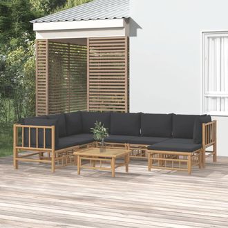vidaXL Set De Muebles De Jard&iacute;n 8 Piezas Bamb&uacute; Con Cojines Gris Oscuro Vidaxl