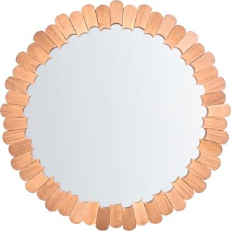 Beliani Espejo De Pared Redondo De Estilo Escandinavo Con Marco De Madera De Paulownia Decorativo Marr&oacute;n Alzon