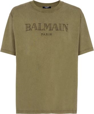 Balmain Vintage geborduurd T-shirt - Heren - T-shirts - Groen - XL - Katoen - Tops