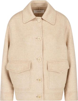 Lardini Beige Classic Collar Button-Down Wool Jacket