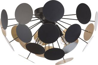 Beliani L&aacute;mpara De Techo Hemisferio De Metal Dorado Y Negro Pantalla De C&iacute;rculos 2 Bombillas Art Deco Estilo Industrial Maritsa