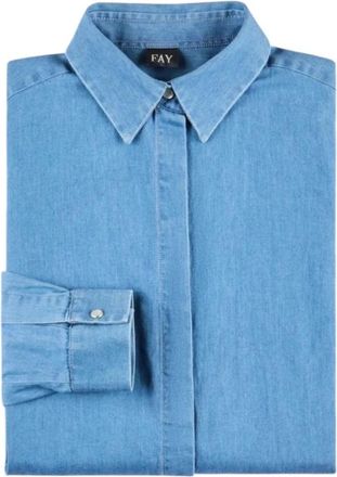 Fay Denim Overhemd met Italiaanse Kraag - Dames - Overhemden - Blauw - S - Denim - Overhemden