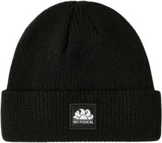 Sundek Ribbed Beanie - Heren - Hoeden - Zwart - ONE Size - Leer - Accessoires