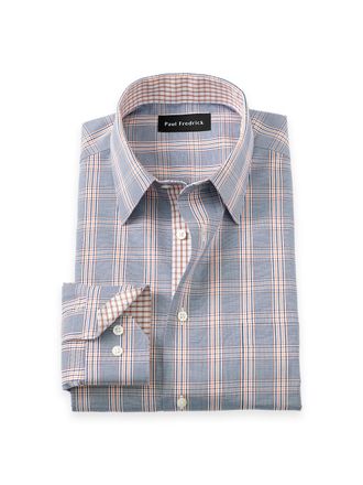 Paul Fredrick Tailored Fit Non-iron Cotton Plaid Dress Shirt With Contrast Trim
