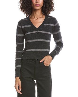 Brodie Simone Stripe Cashmere-Blend V-Neck Cashmere Sweater