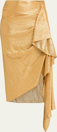 Michael Kors Draped Metallic Lame Midi Skirt