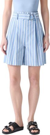Akris Fiorellina Belted Stripe Bermuda Shorts in Medium Blue-Cream at Nordstrom, Size 16