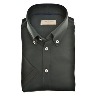 John Miller Short Sleeve Shirts, male, Black, L, Short Sleeve Dark Green Shirts