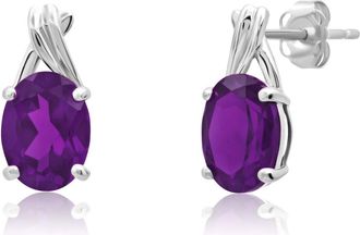 MAX + STONE 14k Yellow or White Gold 8x6mm Gemstone Twist Oval Drop Stud Earrings