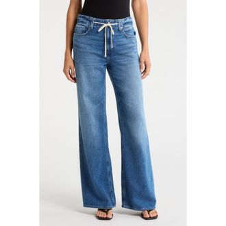 Paige Zoey Tie Waist Wide Leg Jeans in Serenite at Nordstrom, Size 26