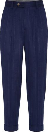 Brunello Cucinelli Pantaloni in misto cashmere e lana con pieghe - Blu