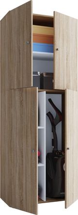 ebuy24 Vcm Gabinete De Escoba De Madera 6 Compartimentos Gabinete Para El Hogar Dimensiones: An. 70 X Al. 184 X T. 40 Cm 4 Puertas Giratorias - Lona (sonoma 