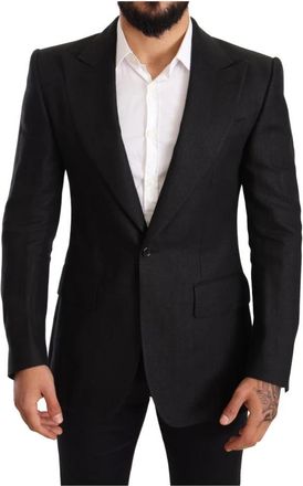Dolce & Gabbana Zwarte Linnen Slim Fit Jas Blazer - Heren - Business blazers - Zwart - M - Linnen - Kostuums