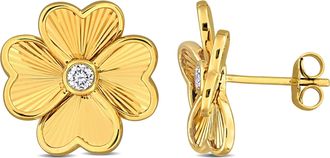 Mimi & Max 1/7ct TW Diamond Flower Stud Earrings in 10k Yellow Gold
