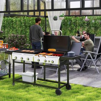 OUTSUNNY Gas Grill & Plancha with Burners for Garden Party Festival in Black