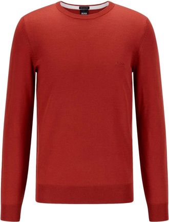 HUGO BOSS Maglia Lana Regular Fit Botto-L - Heren - Ronde hals truien - Bruin - 3XL - Wol - Truien & Vesten