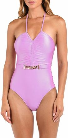 L'agence Leila Belted Halter One-Piece Swimsuit in Light Violet at Nordstrom, Size X-Small