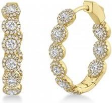 Allurez Diamond Halo Oval Inside Out Hoop Earrings 14k Yellow Gold (2.33ct)