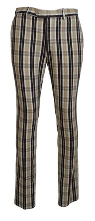 Bencivenga Mens Plaid Pants Casual Style - Light Grey Cotton - Size EU 48 (Mens)