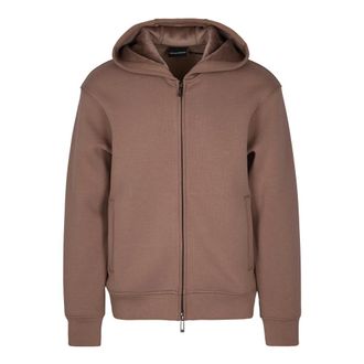 Emporio Armani Zip-throughs, male, Brown, XL, Elegant Jumpers with Polyester Blend
