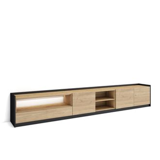 Skraut Home Mueble tv efecto madera roble y negro 310x37x50cm con Led