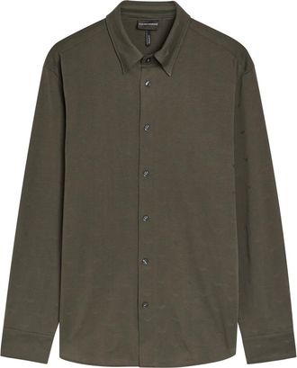 Emporio Armani Logo-intarsia Cotton Shirt - Grey - XL