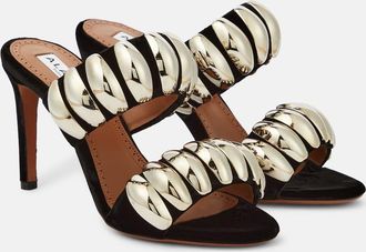 Alaia Tribale embellished suede mules