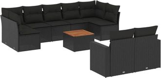 vidaXL Set De Sof&aacute;s De Jard&iacute;n 10 Pzas Cojines Rat&aacute;n Sint&eacute;tico Negro Vidaxl