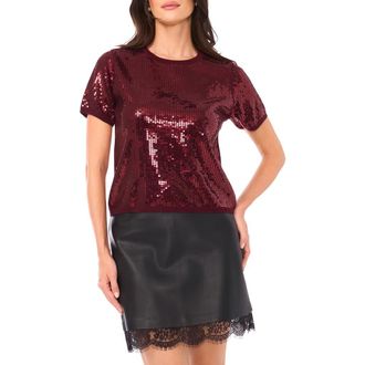 Vince Camuto Sequin Short Sleeve Top in Rich Burgundy at Nordstrom Rack, Size X-Small P
