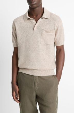 Vince Short Sleeve Linen & Wool Blend Pocket Polo Sweater in Shroom at Nordstrom Rack, Size Xx-Large