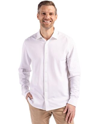Cutter & Buck Advantage Tri-Blend Eco Soft Pique Long Sleeve Knitted Mens Button Up