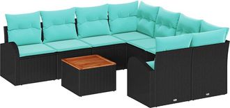 vidaXL Conjunto De Sof&aacute;s De Jard&iacute;n 9 Uds. Negro Y Turquesa Vidaxl