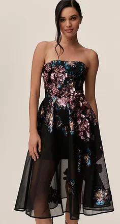 Helsi Valeria Strapless 3D Floral Fit & Flare Midi Dress