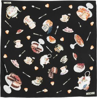 Moschino Foulard con stampa Tea Time - Nero