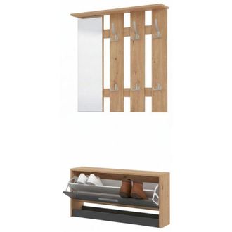 Dmora Mobile da Ingresso Viggiano, Specchio Incluso, 3 Ripiani, Appendiabiti, 91.5x28x202h cm Nero Antracite