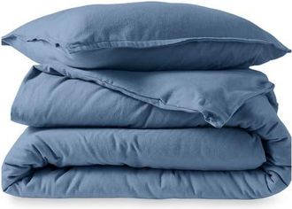 Bare Home 100% Cotton Flannel Duvet Cover & Sham Set in Coronet Blue at Nordstrom, Size Queen