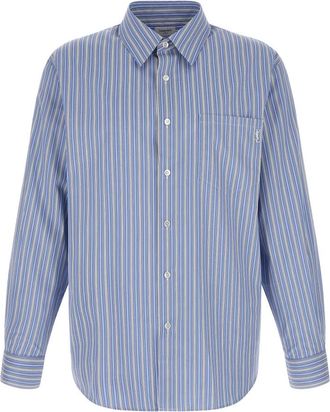 Saint Laurent Gestreepte Katoenen Poplin Overhemd - Heren - Casual Overhemden - Blauw - L - Katoen - Overhemden