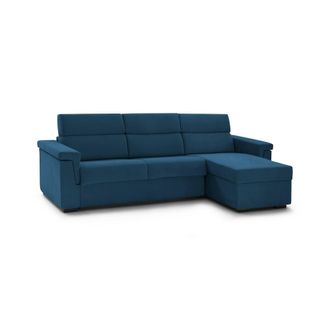 Dmora Sof&aacute; Cama Con Chaiselongue Ganzaria, Desenfundable, Almacenaje Made In Italy, Hidr&oacute;fugo Multiposici&oacute;n, 285x160 Cm Azul