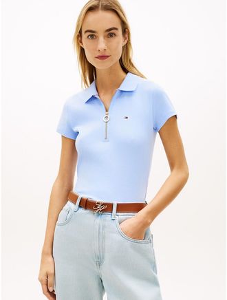 Tommy Hilfiger Womens Slim Fit Zip Polo - Blue - XXL